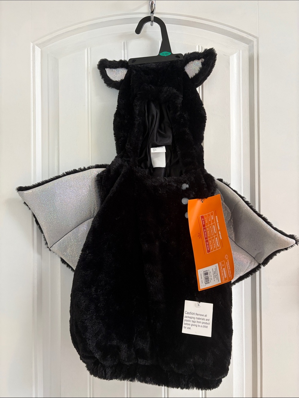 Kids Black Plush Bat Hooded Cape Costume with Sparkle Wings